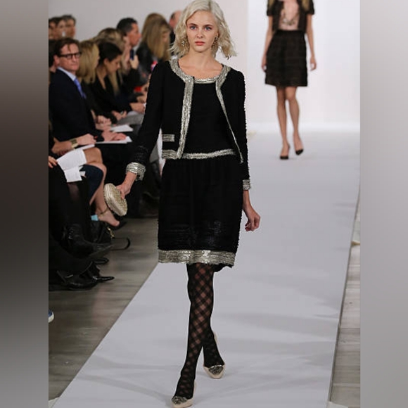 *$4,300 OSCAR DE LA RENTA GORGEOUS BLACK SILVER SILK RUNWAY DRESS US 10 L - Picture 2 of 12